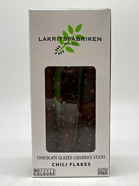 Lakritsfabriken Ramlösa mit Schokoladenüberzug und Chili Flocken - 45g